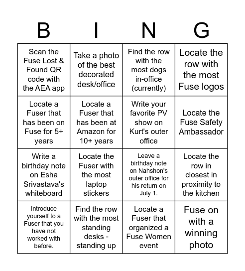 Fuse Doppler Neighborhood Bingo Card
