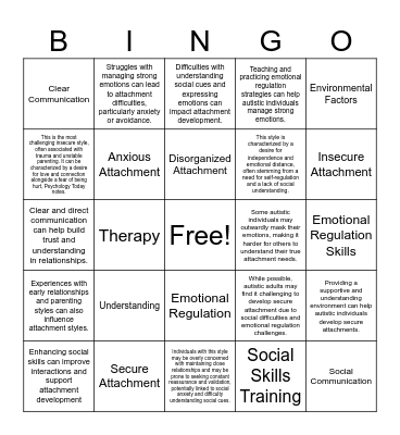 Attachment Bingo Card