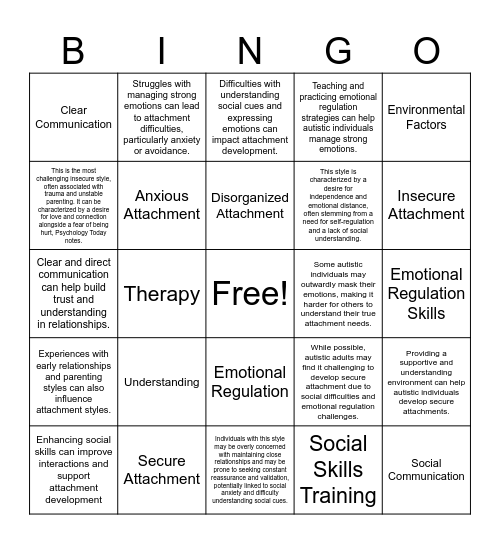 Attachment Bingo Card