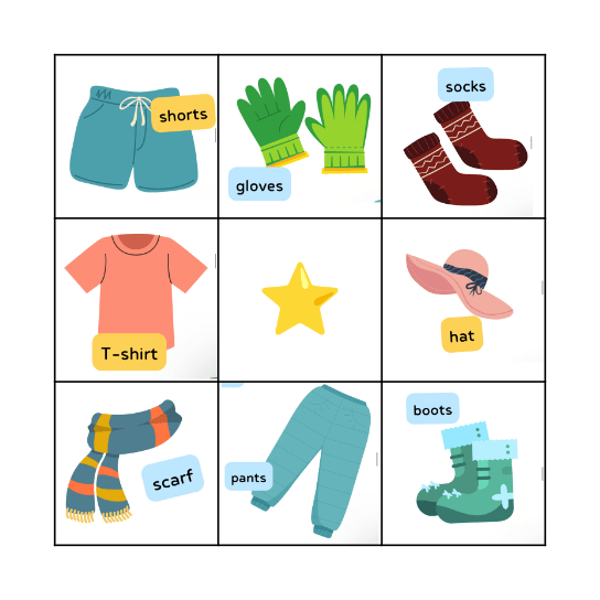 Clothes Bingo Card