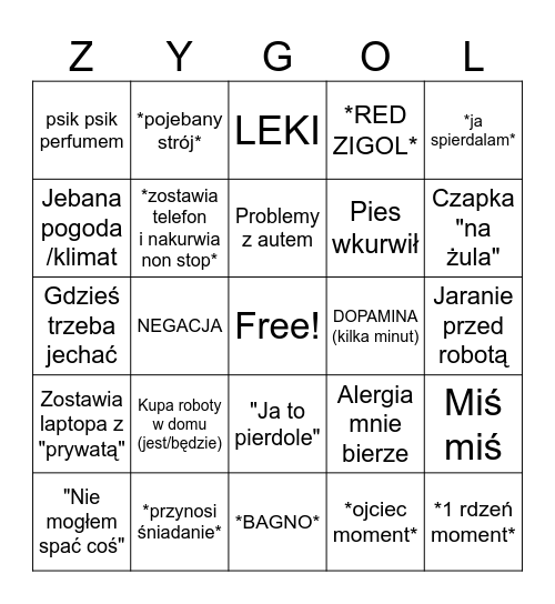 Zigi-kun BINGO Card