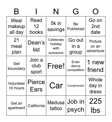 2025 Summer Goals Bingo Card
