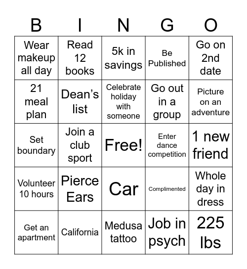 2025 Summer Goals Bingo Card