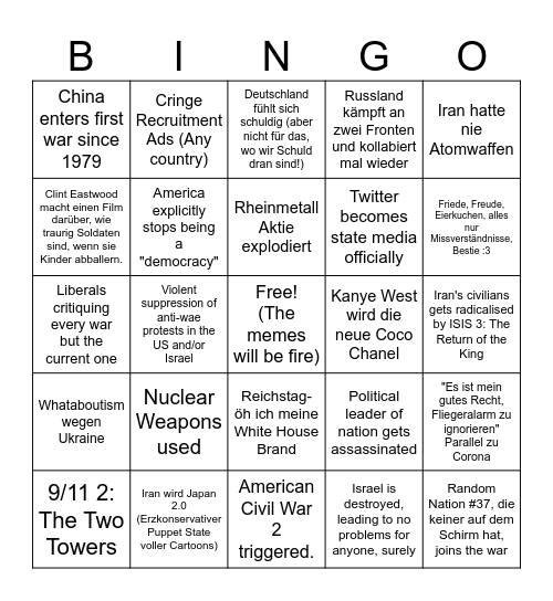WW3 Bingo Card