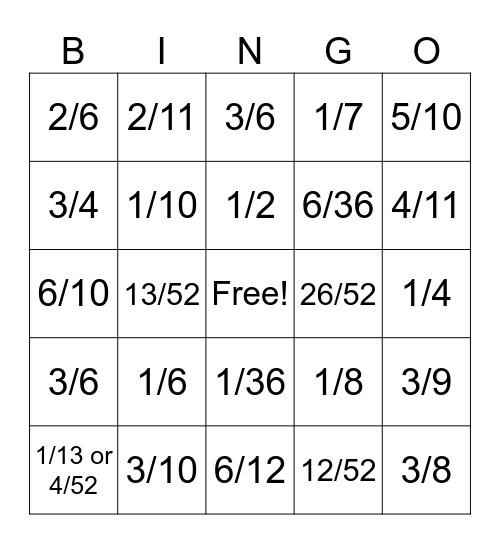 Probability Bingo (Gr. 7) Bingo Card