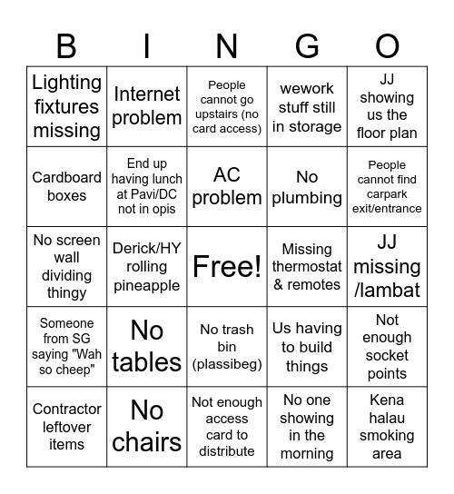 KL Office Bingo Card
