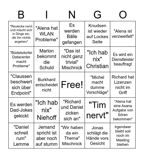 NOZ Bingo Card