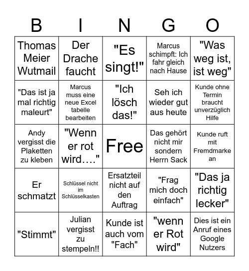 Starnitzke Service Bullshit Bingo Card