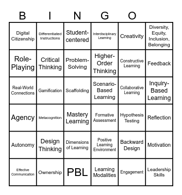 High-Quality Learning Bingo Card