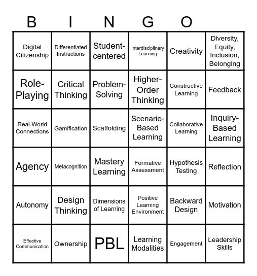 High-Quality Learning Bingo Card