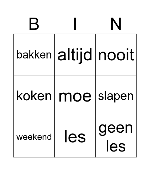 PJM 7.1* Vrije tijd Bingo Card