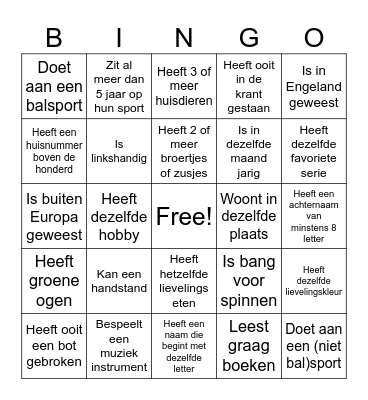 Kennismakingsbingo Card