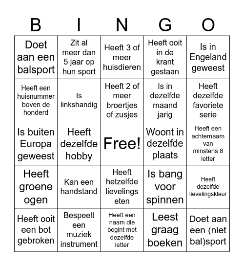 Kennismakingsbingo Card