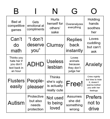 low self-worth tgirl bingo Card