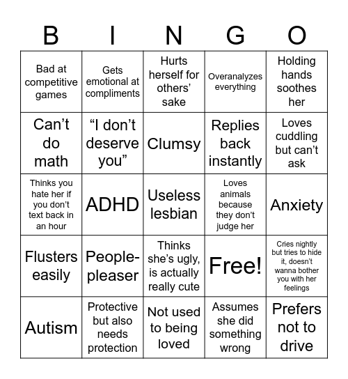 low self-worth tgirl bingo Card