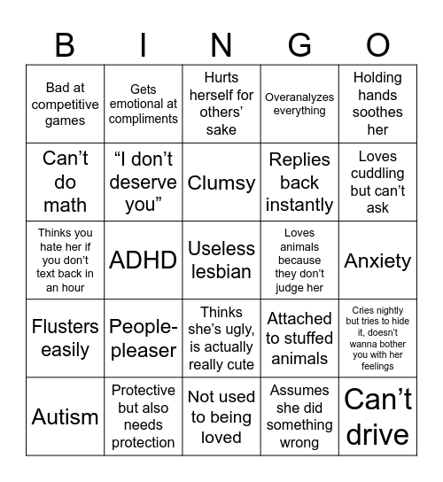 low self-worth tgirl bingo Card