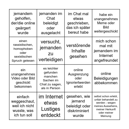 Ich habe schon… Bingo Card