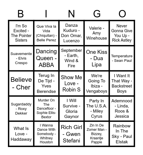 Muziekbingo Teamuitje Bingo Card