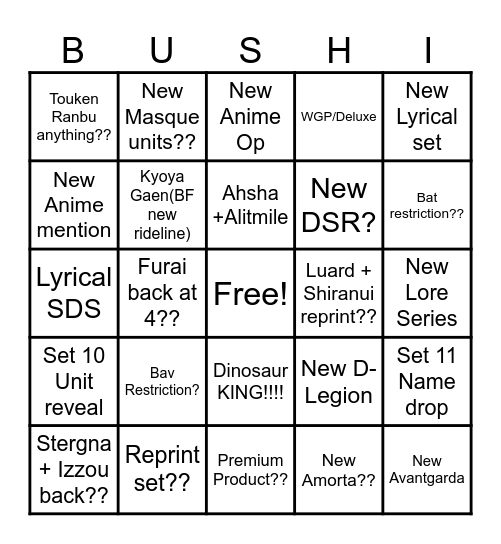 BUSHI JUNE 2025 PRODUCT STREAM Bingo Card