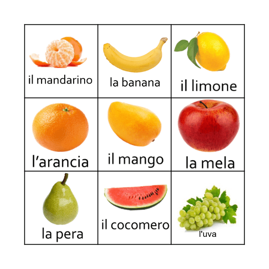 La frutta Bingo Card