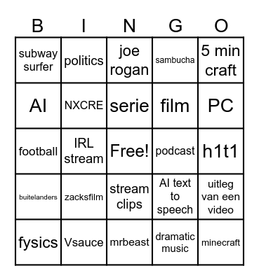 bingo youtube shorts Bingo Card