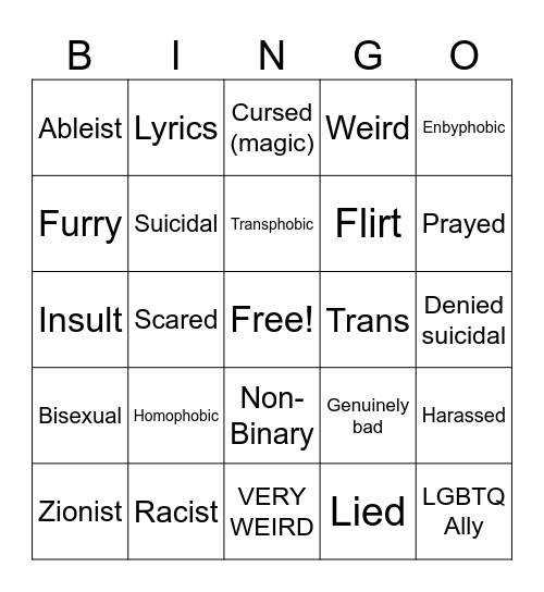 Things I've said Bingo Card