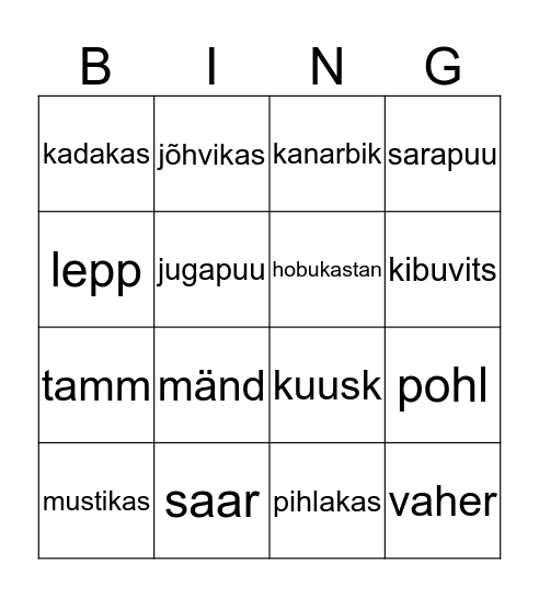 Taimede BINGO Card