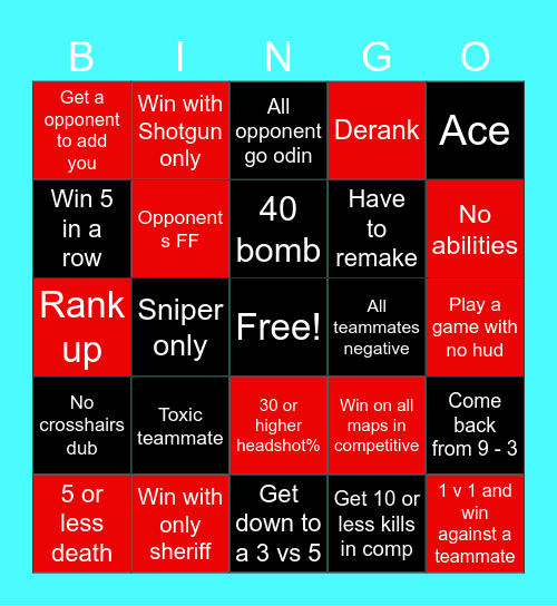 Valorant Bingo Card