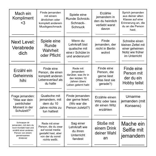 Wiedersehens-Bingo Card
