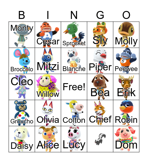 Animal Crossing Bingo Card