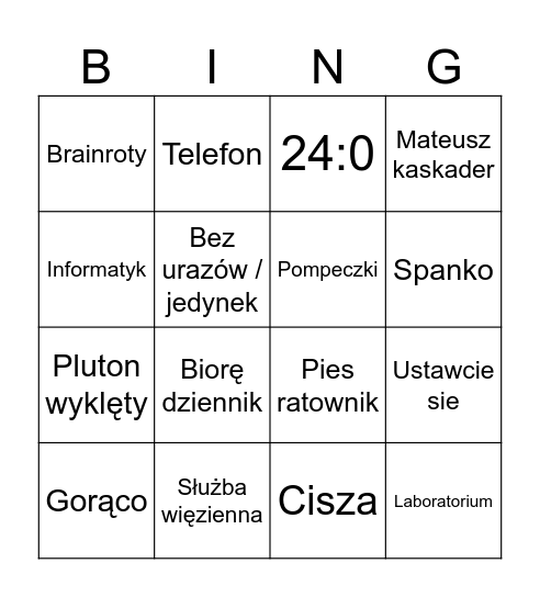 Spzzzzz Bingo Card