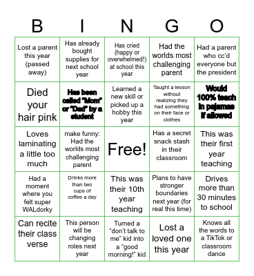 ROCS End Of Year Bingo Card