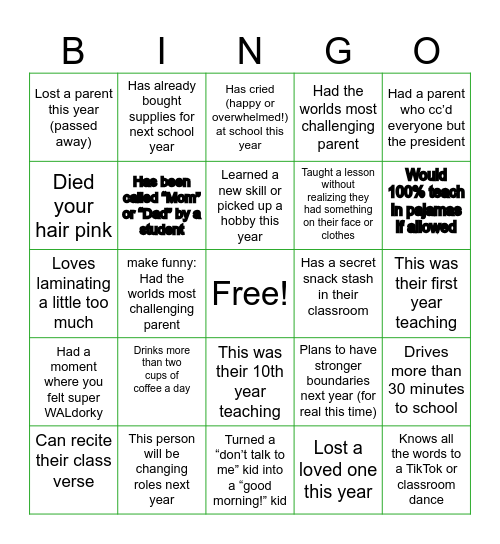 ROCS End Of Year Bingo Card
