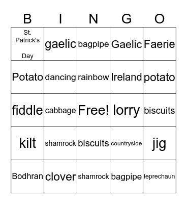 IRISH CULTURE Bingo Card