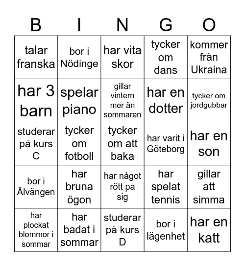 Hitta någon som... Bingo Card