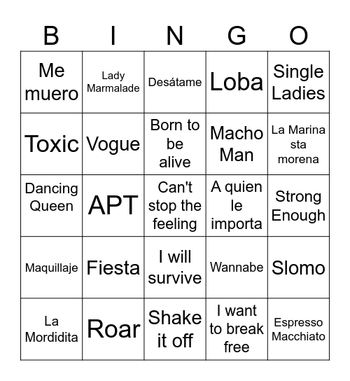 BINGO LGTBIQ+ MUSICAL Bingo Card