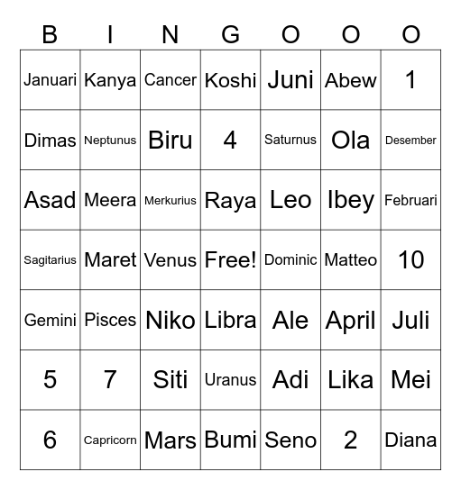Untitled Bingo Card