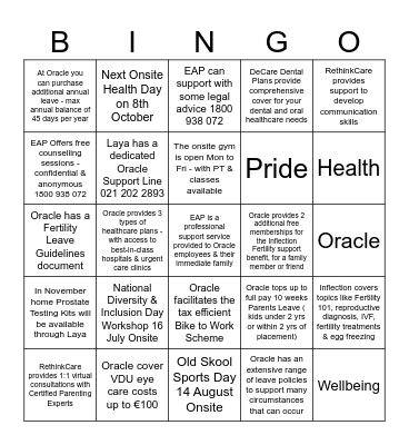 Pride Health Bingo Card