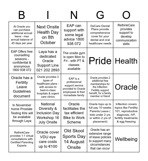 Pride Health Bingo Card