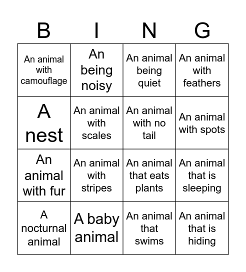 Zoo BINGO Card