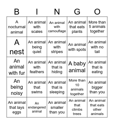 Zoo BINGO Card