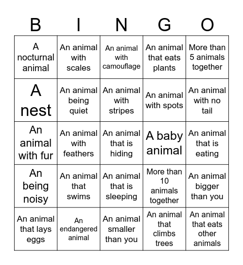 Zoo BINGO Card