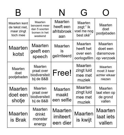 Maarten's Bombastische Bingo Card