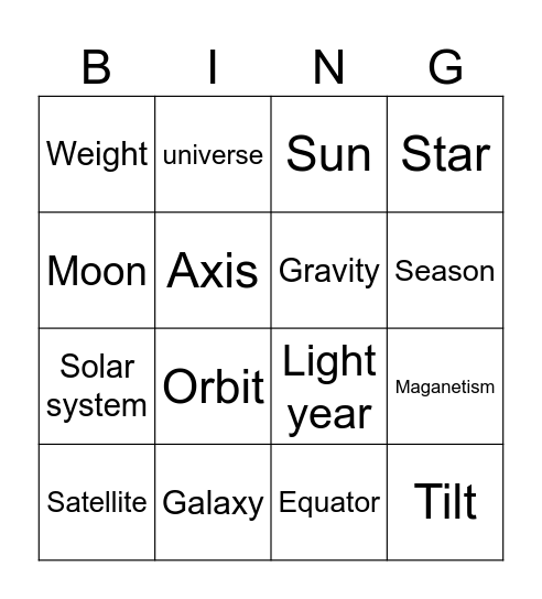 Space bingo Card