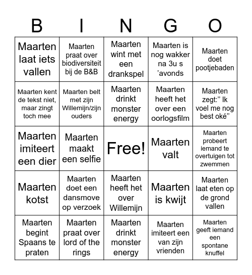 Maarten's Bombastische Bingo Card