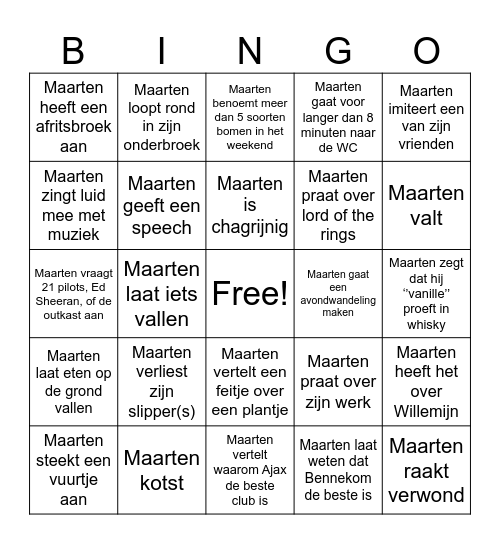 Maarten's Bombastische Bingo Card