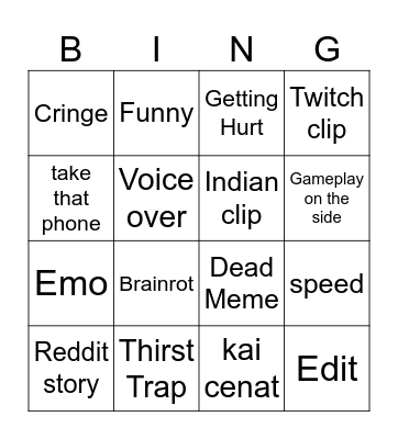 yt shorts Bingo Card