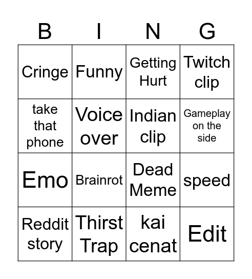 yt shorts Bingo Card