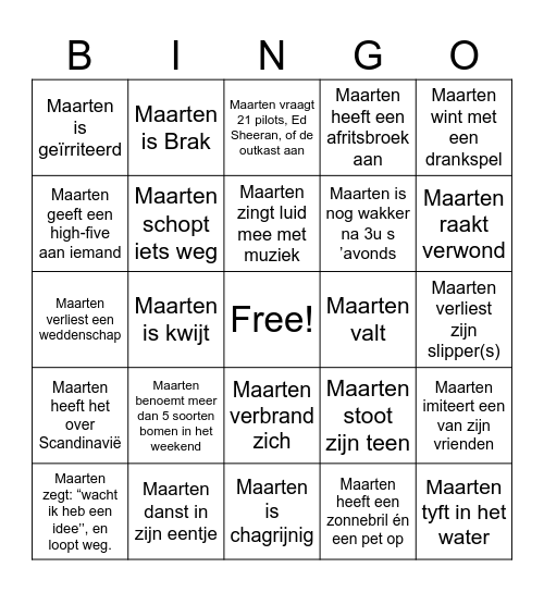 Maarten's Bombastische Bingo Card