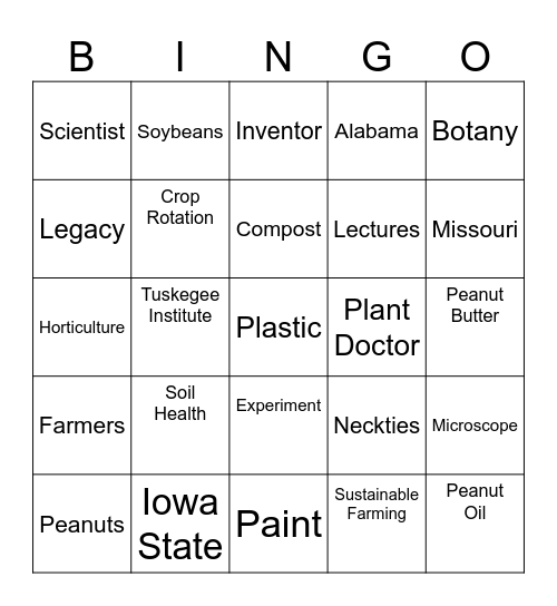 George Washington Carver Bingo Card